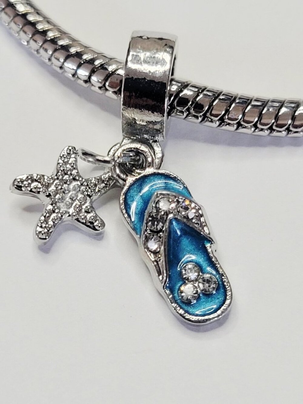 NWT For Pandora Charm Bracelet Blue Silver Color Sandal Starfish Dangle Charm - Picture 3 of 4